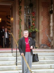 Sue Glovier in front of Governor's mansion in Raleigh