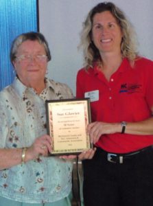 Plaque presentation to Sue Glovier for volunteer service