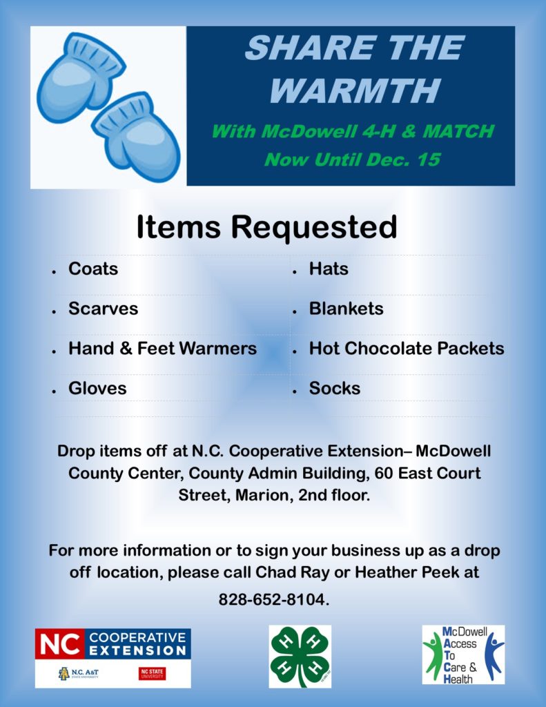 Share the warmth with McDowell 4-H & MATCH now until Dec. 15.