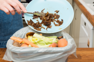 Food being scraped from a plate into the garbage
