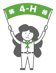 Illustration of a girl holding a 4-H banner above her head.