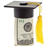 rolled up $100 bill with a mortar board