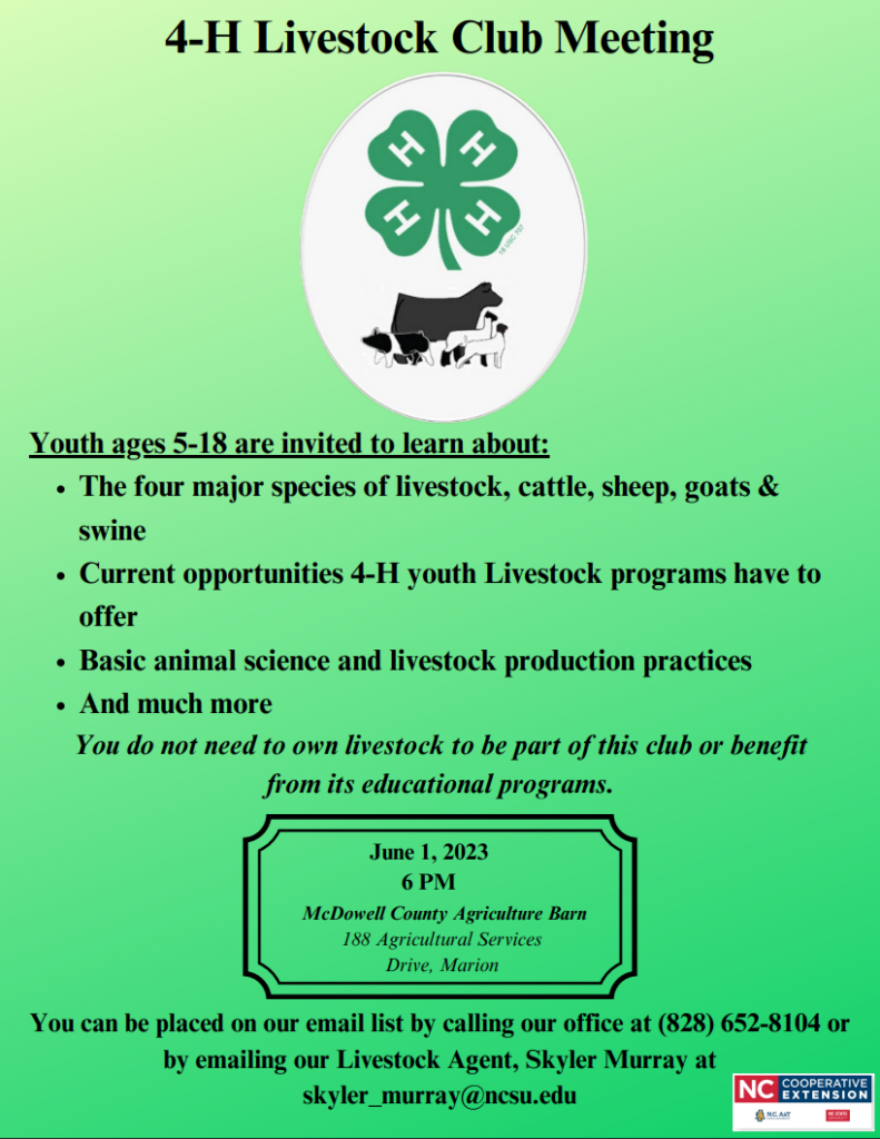 June Livestock Club meeting Flyer