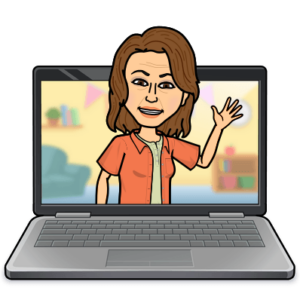 Bitmoji of Molly coming out of computer in summer clothing