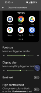 screen shot of accessibility features display size